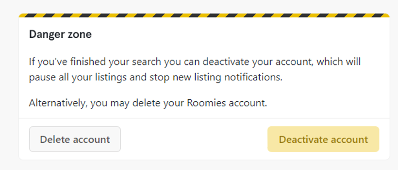 Roomies delete account