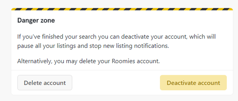 Roomies delete account