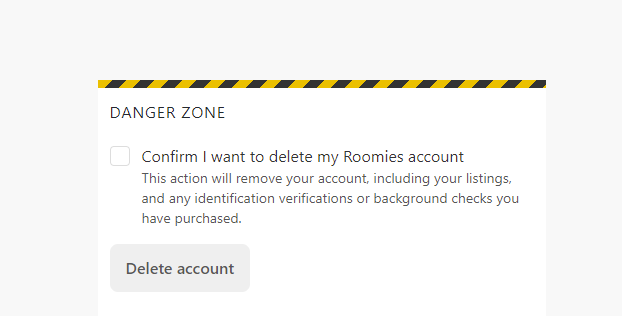 Roomies Delete Account